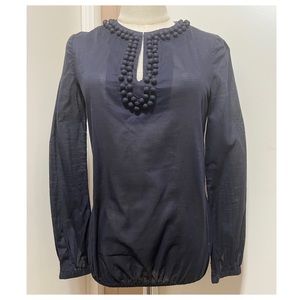 Tory Burch 100% Cotton Navy Blue Long Sleeve Blouse SZ 0.